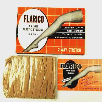 Flarico Support Hose Stockings Nylon Elastic Single Below The Knee Large Vintage